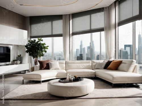 Modern interior Sleek and minimalist living room with floortoceili
