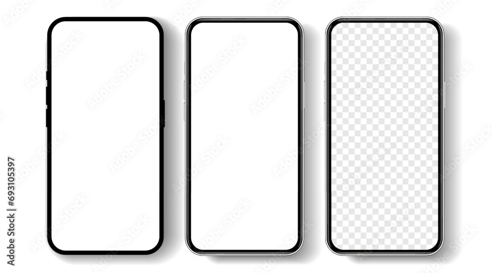 3D realistic high quality smartphone mockup with isolated background. Smart phone mockup collection. Device front view. 3D mobile phone with shadow on white background. 3D realistic high quality smartphone mockup with isolated background. Smart phone mockup collection. Device front view. 3D mobile phone with shadow on white background.