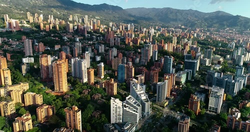 Overview shot from the sky of Medellin city.  photo