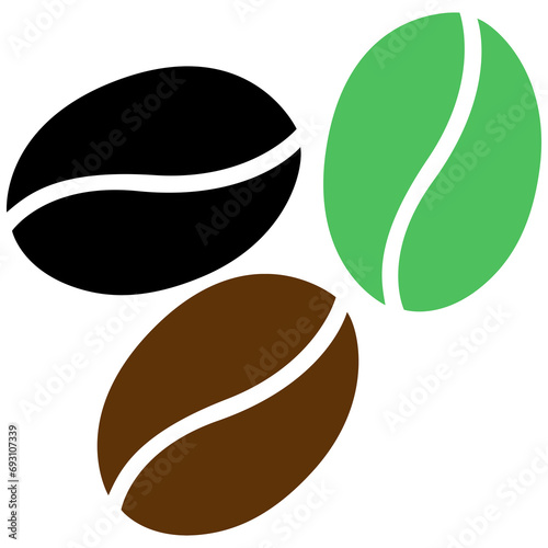 Icono de tres granos de café de varios colores sin fondo photo