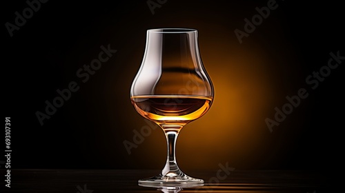 Whisky glass with golden amber liquid on brown background, ideal for text placement in advertising © Ilja