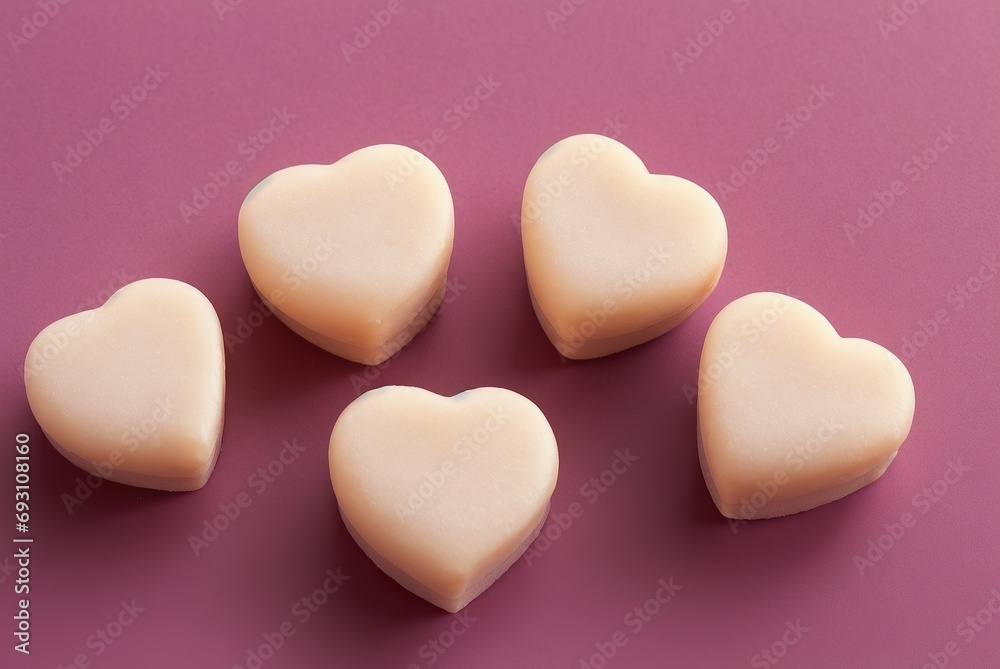 Obraz premium Mochi dessert with strawberries and rice on pink background with copy space, banner with free space.Generative AI