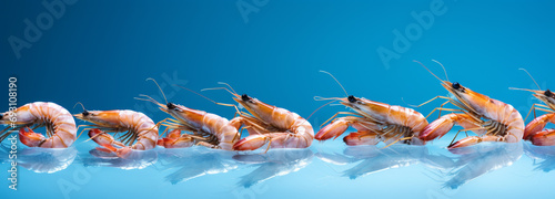 Shrimp on a blue background, generative AI