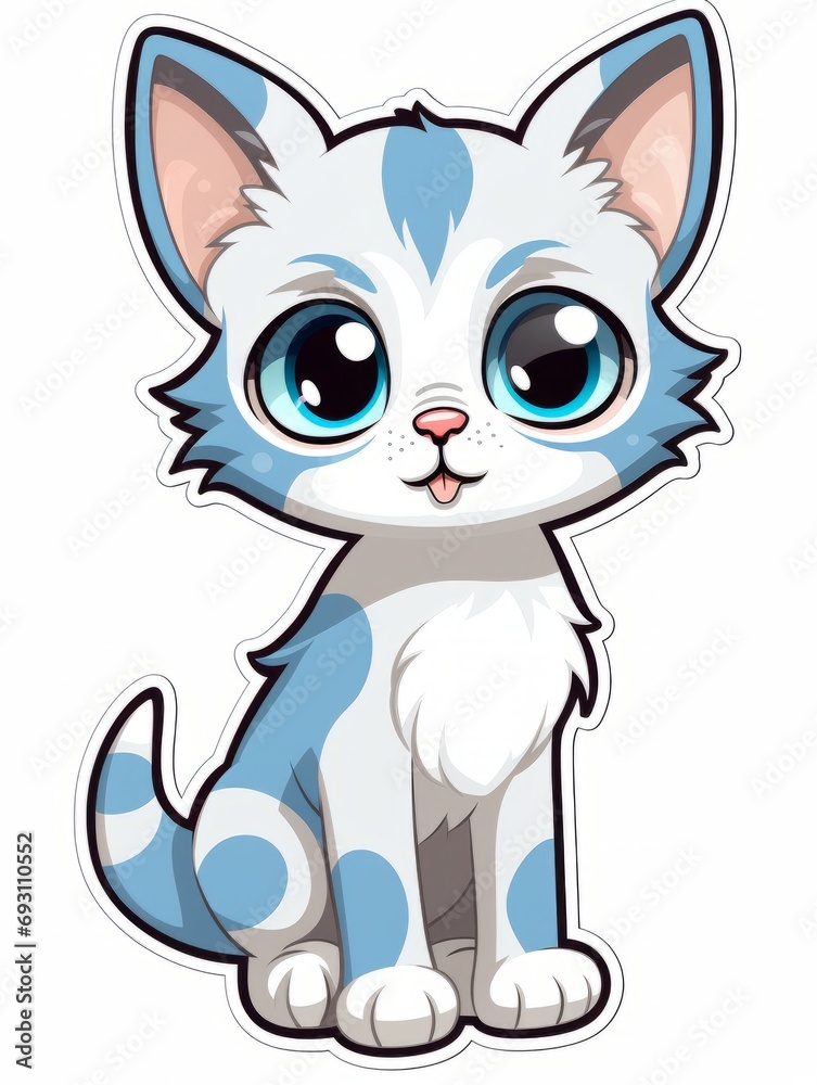 Funny Kitten sticker in cartoon style, AI