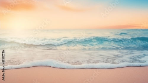 Sea waves at the beach. Minimalist aesthetic. Calmness and relax. Copy space, generative ai