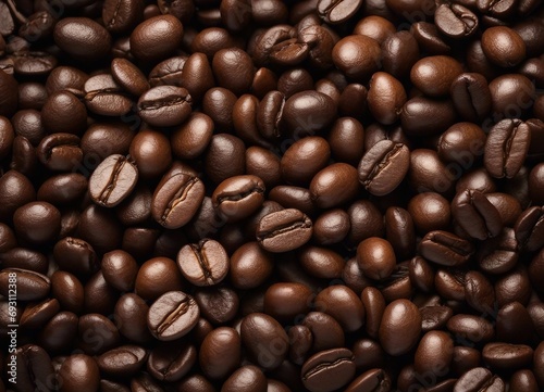 close up view of dozens coffee beans  above view 