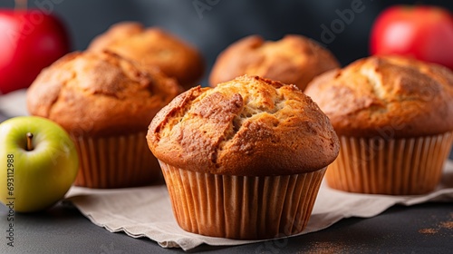 delicious homemade apple cinnamon muffins easy recipe concept on blurred background