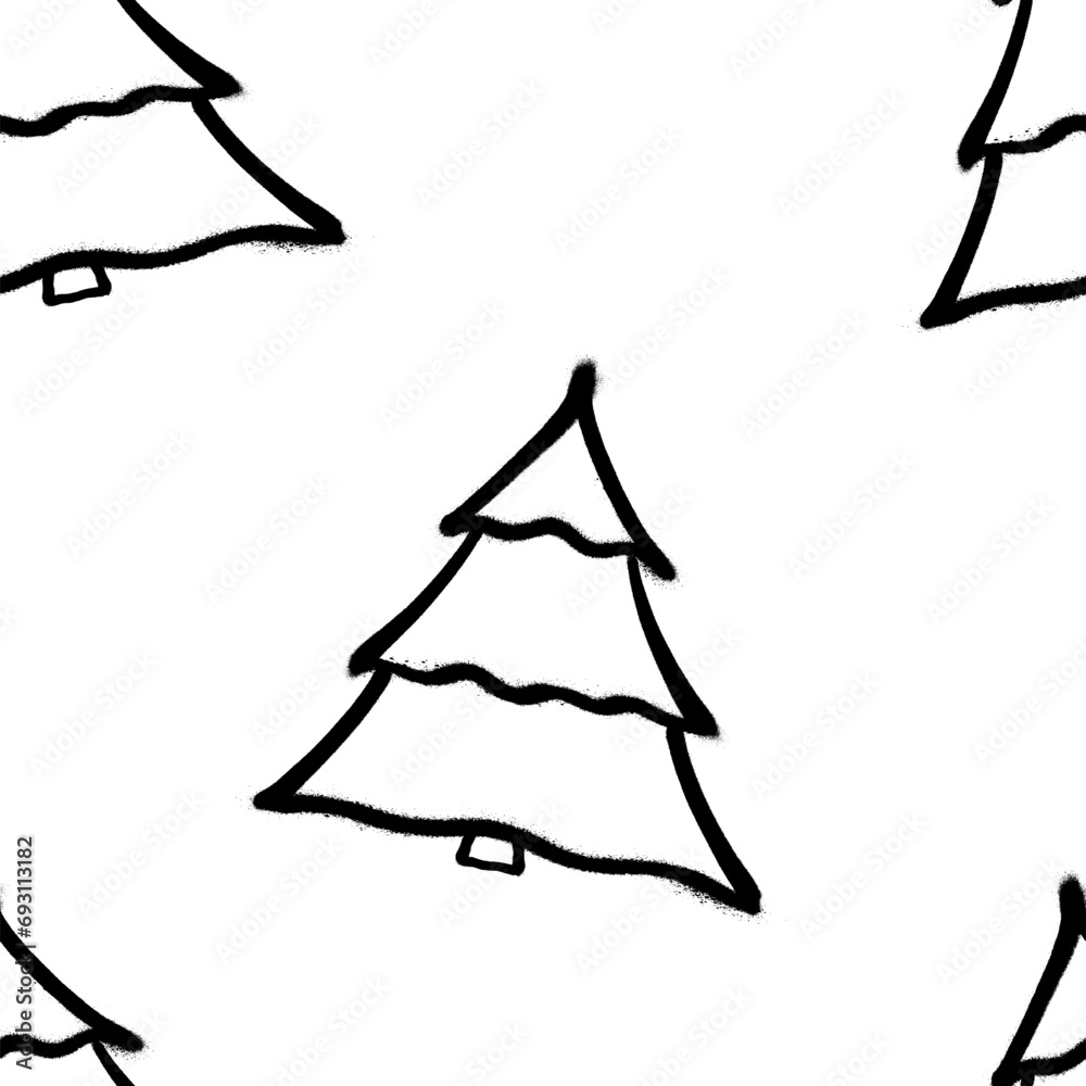 Fototapeta premium Seamless pattern of sprayed christmas tree with overspray in black over white. Vector illustration template
