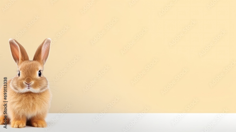 Obraz premium cute animal pet rabbit or bunny brown color smiling and laughing isolated with copy space for easter background, rabbit, animal, pet, cute, fur, ear, mammal, background, celebration, generate by AI
