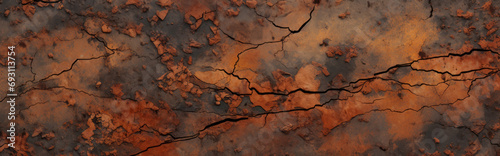 Rusty metal background. Banner old rusty metal surface with cracks and stains of old peeling paint.