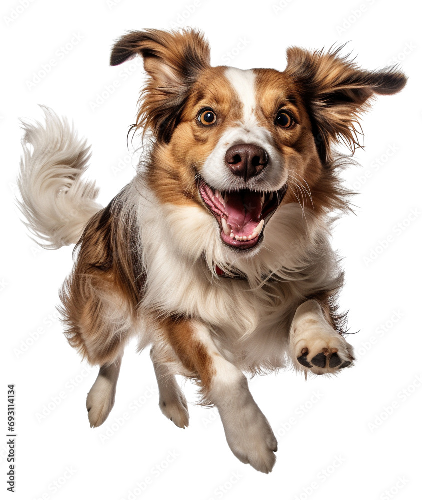 Dog in motion, playing, running isolated on transparent background