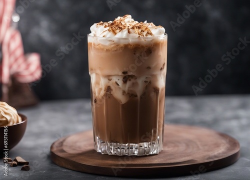 iced mocha latte on dark marble background
