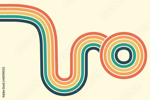 Abstract background of rainbow groovy Wavy Line design in 1970s Hippie Retro style. Vector pattern ready to use for cloth, textile, wrap and other.