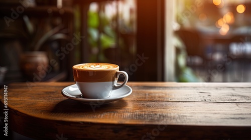 Latte on a coffee shop table, ai generative