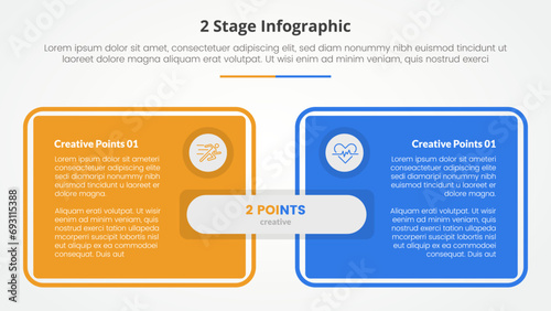 2 points stage template for comparison opposite infographic concept for slide presentation with big box table outline with flat style