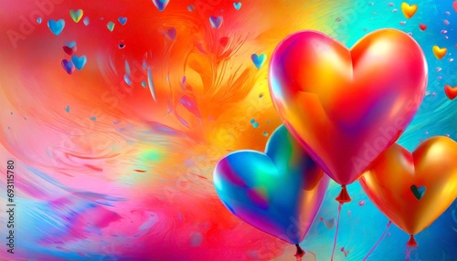 Kolorowe tło z balonami w kształcie serc na walentynki lub urodziny