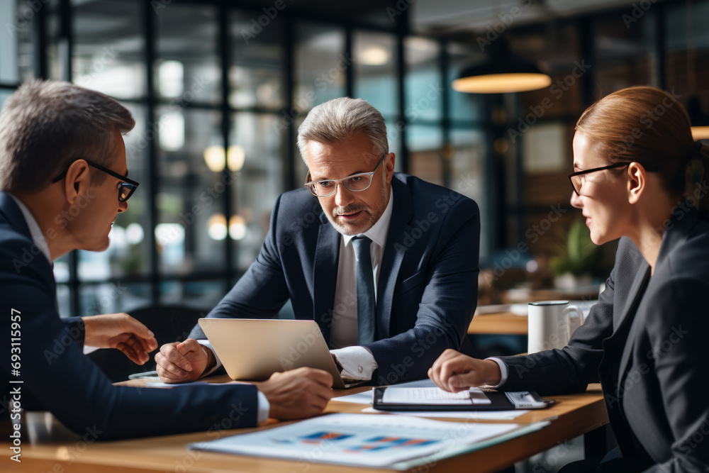 The manager holds a meeting with company managers.