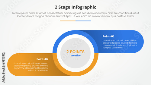 2 points stage template for comparison opposite infographic concept for slide presentation with big circle and round rectangle information on shadow with flat style