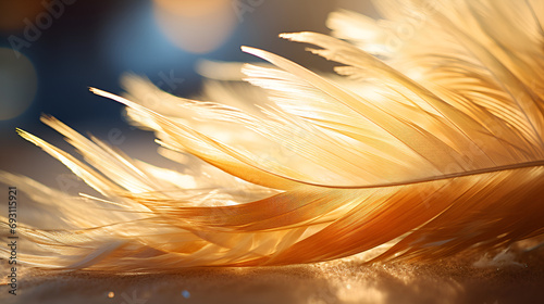 Chicken brown feather close up of bird s wing feathers. feathers floating as background texture. Closeup image of colorful fluffy feather. Minimal abstract composition with