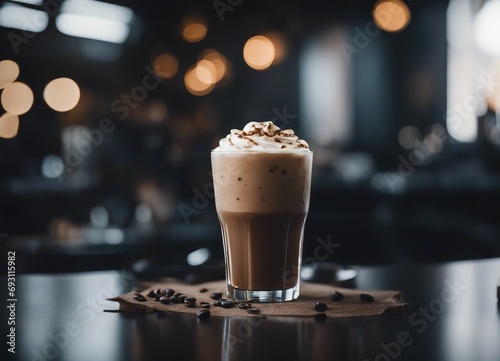 iced mocha latte, dark stone background 