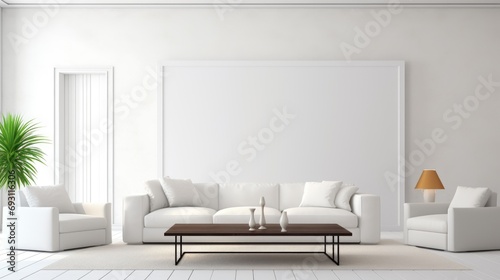 White minimalist living room interior with sofa. Scandinavian interior poster mock up © Lubos Chlubny