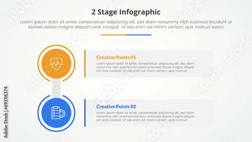 2 points stage template for comparison opposite infographic concept for slide presentation with big circle and rectangle box stack with flat style