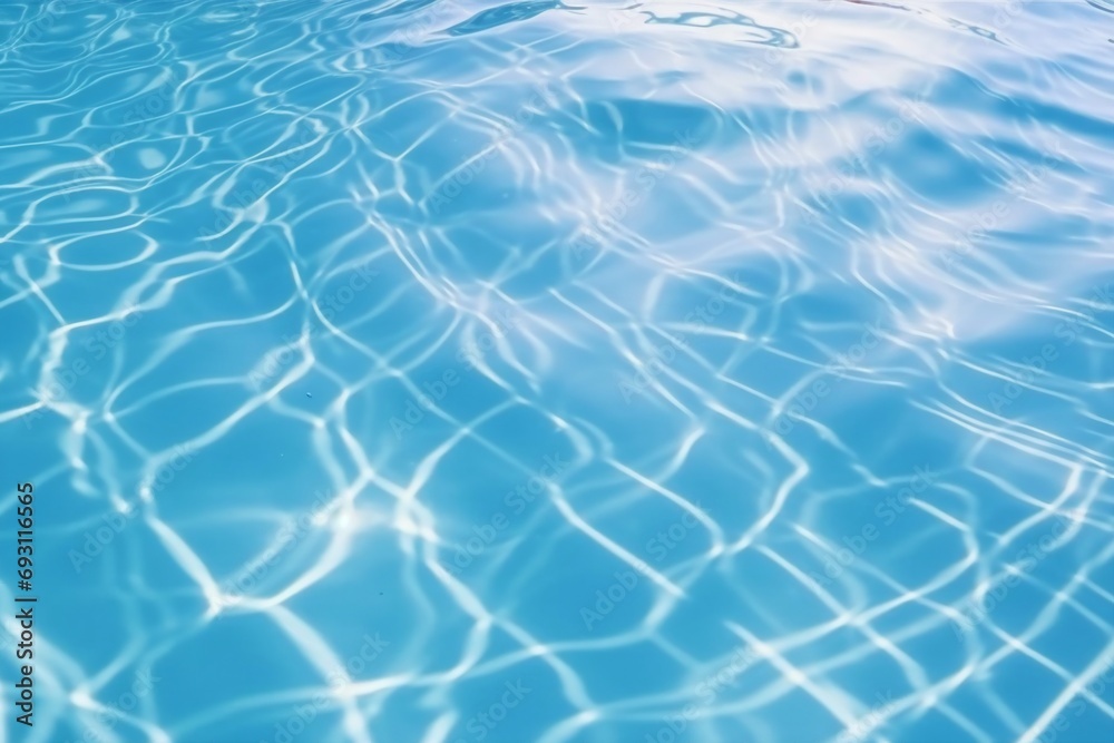 Blue water surface with bright sun light reflections, water in swimming pool background closeup. generative ai. Blue water surface with bright sun light reflections, water in swimming pool background closeup. generative ai.