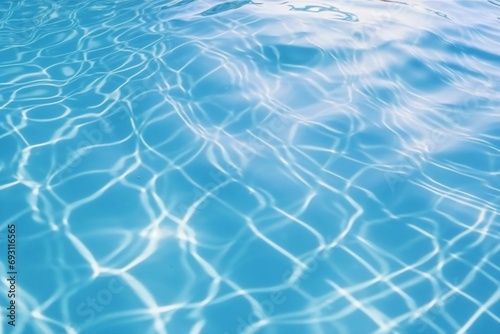 Blue water surface with bright sun light reflections, water in swimming pool background closeup. generative ai.
