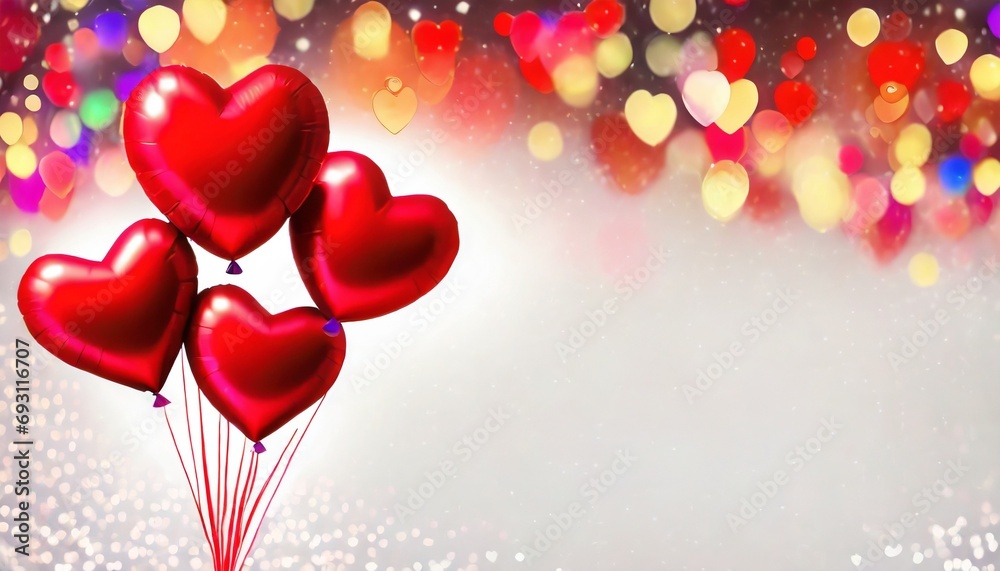 Walentynkowe tło z czerwonymi balonami w kształcie serc i miejscem na tekst - obrazy, fototapety, plakaty 