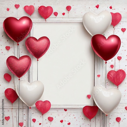 Walentynkowe tło z czerwonymi balonami w kształcie serc i miejscem na tekst