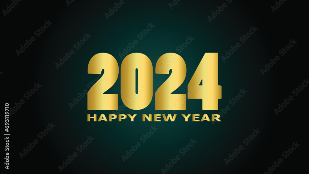 Happy New Year 2024 greeting design with gold writing Happy New Year 2024 greeting design with gold writing