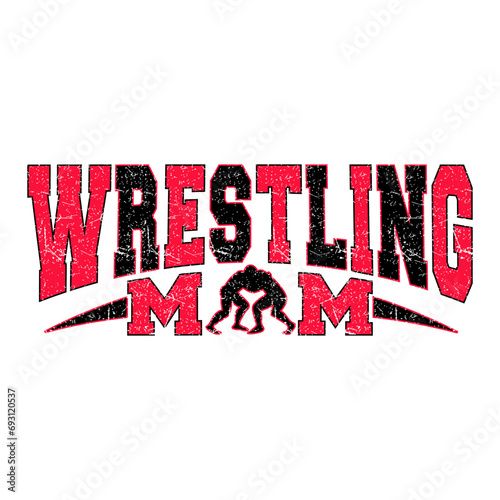 Wrestling Mom design with varsity college style text for wrestling fans and lovers