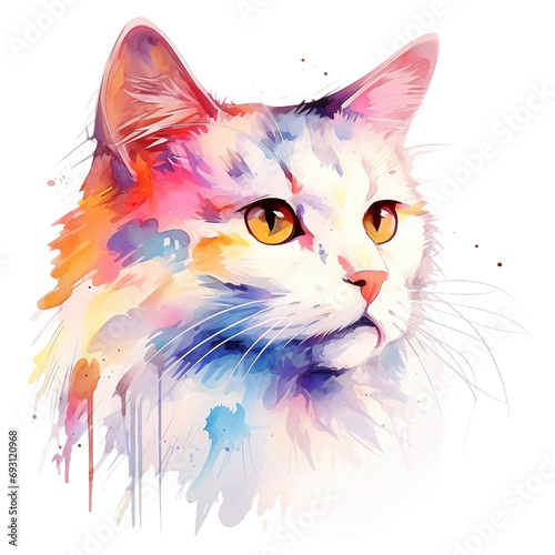 Watercolor cat  png  print  Athlete cat  vivid image  watercolour style on white background