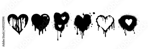 Heart tattoo emo sticker set, vector gothic graffiti love icon kit, black Valentine Day girly print. Liquid romantic silhouette, rock dripping romance sign, splash drops. Heart tattoo y2k collection