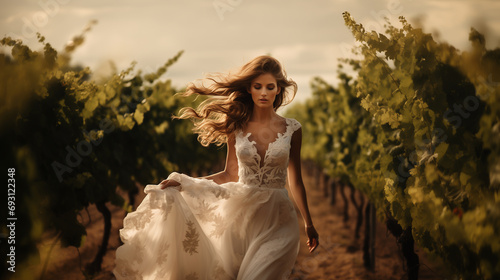 Wallpaper Mural portrait of a beautiful blonde woman in a white dress, glamorous and stylish, touring vineyards Torontodigital.ca