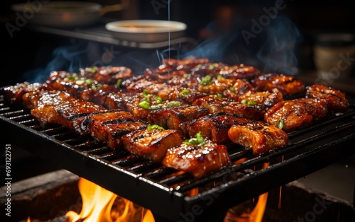  sizzling barbecue pork belly, perfectly grilled and ready to serve