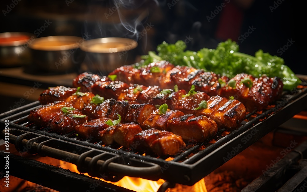 sizzling barbecue pork belly, perfectly grilled and ready to serve