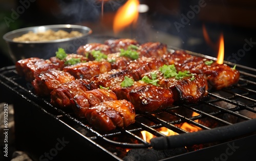 sizzling barbecue pork belly, perfectly grilled and ready to serve