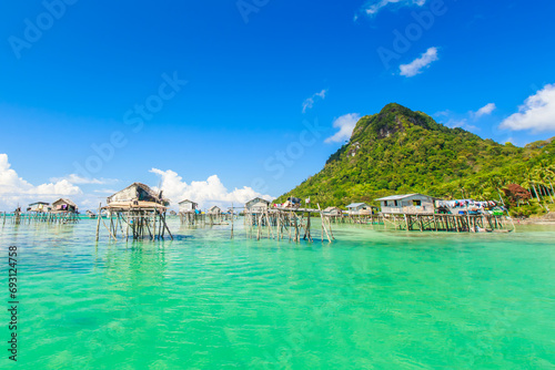 Beautiful landscapes view borneo sea gypsy water village in Bodgaya Island  Semporna Sabah  Malaysia.