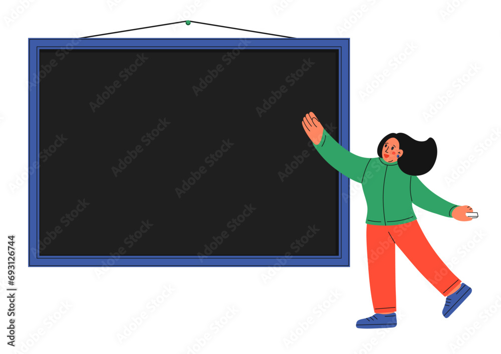 Teacher pointing on blackboard with her hand. Teacher pointing on blackboard with her hand.