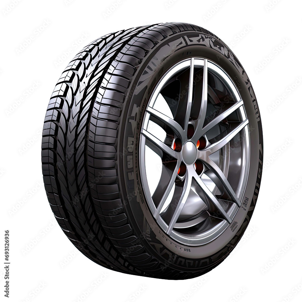 Winter tire with alu rim on free On isolated transparent background