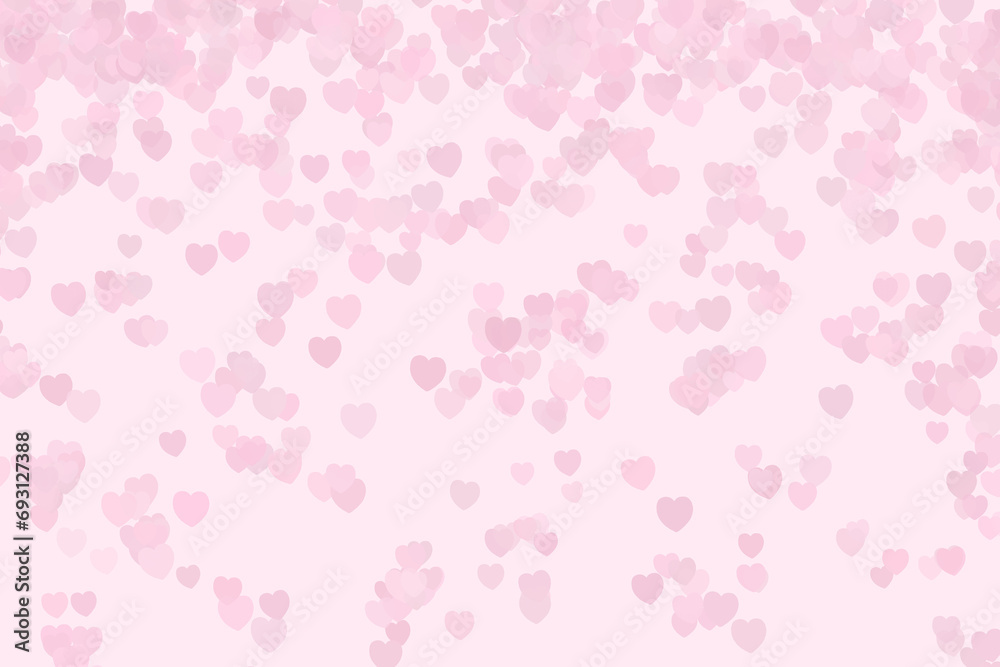 Romantic pink background with hearts, large abstract banner on Valentine's Day.