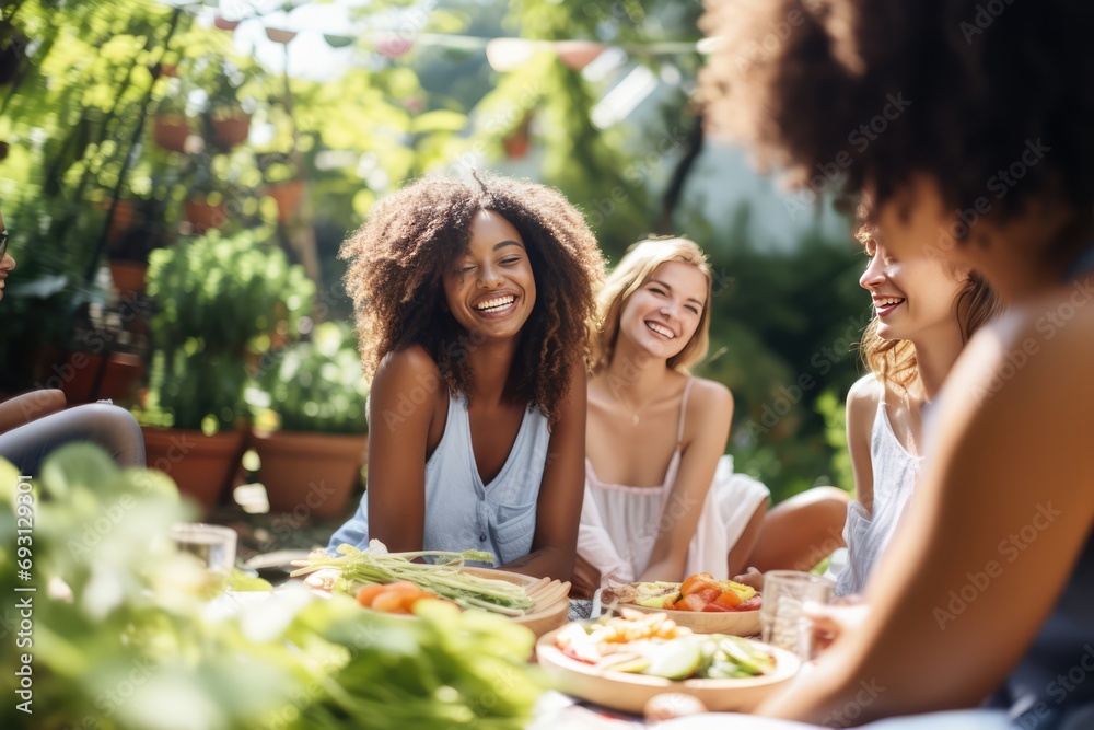 Friends From Diverse Backgrounds Enjoying Sunny Picnic Together Friends From Diverse Backgrounds Enjoying Sunny Picnic Together