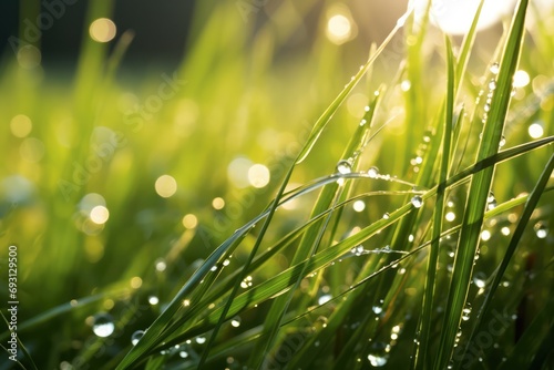 Dancing Grass At Serene Morning Delight With Fresh Dewdrops