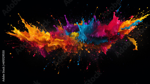 Colored splashes on empty black background