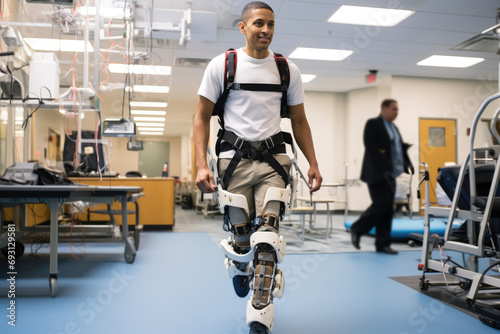 Patient Walks With Robotic Exoskeleton For Rehabilitation