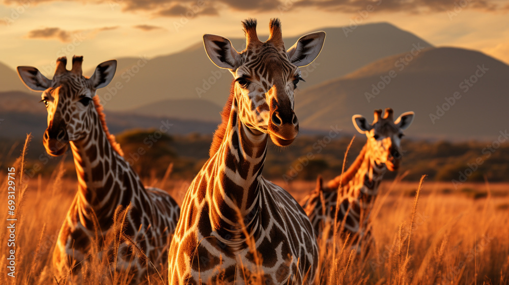 Zebras giraffe Serengeti National Park - obrazy, fototapety, plakaty 