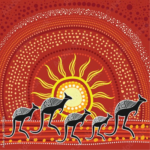 Kangaroo painting with artistic dots from aboriginal origin