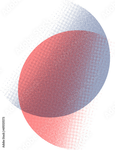 Vector halftone intersection effect circles red and blue isolated on white background