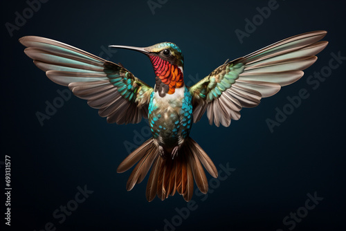 Humming bird, small bright and colorfull bird in flight. © Sepia100